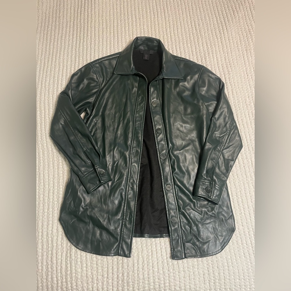 Maison Cinqcent fake leather forest green shacket✨